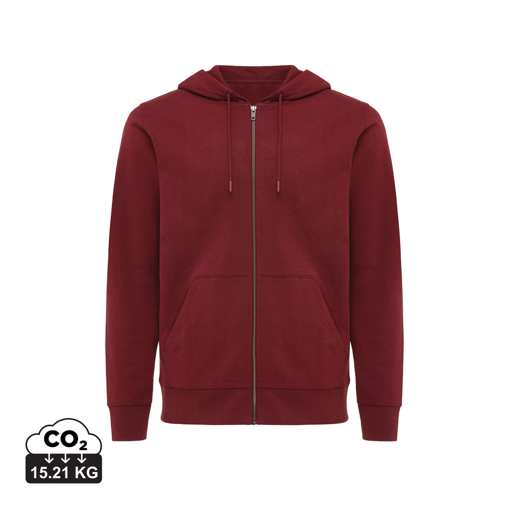 Sweat publicitaire à capuche unisexe coton recyclé Iqoniq Abisko rouge bordeaux